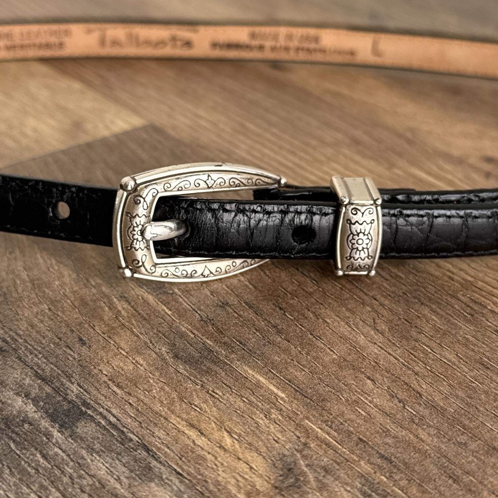 Vintage Talbots Western Leather Belt‎ Silver Buckle Black Womens Size Large
